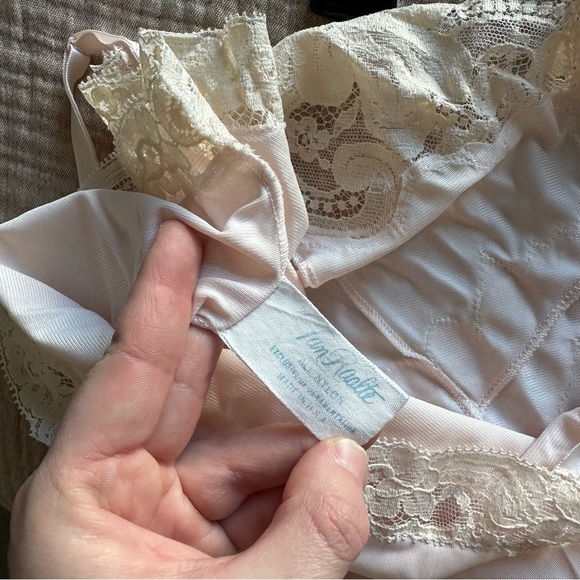 Vintage Light Pink Lace Trim Tank Sleeveless Nightgown Lingerie Slip Dress - Picture 2 of 12